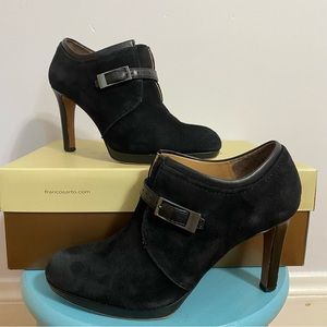 franco sarto black leather suede ankle booties in style serene